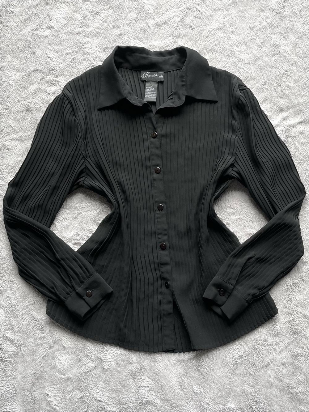 Karen Arnold Black Pleated Sheer Shirt